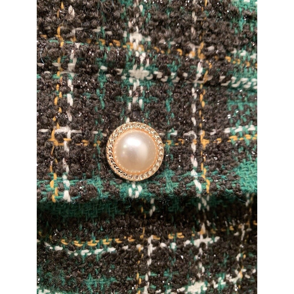 Spoon Jeans Green/Brown/Lurix Plaid Pearl Button Vest Women’s Size L NEW w/Tag - Picture 9 of 16